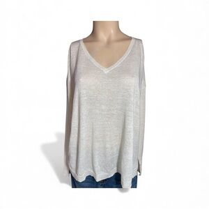 Lauren Ralph Lauren Cream V-Neck Lightweight 100% Linen Top,‎ Size L (336)